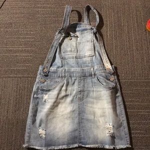 Blue washed jean overall dress